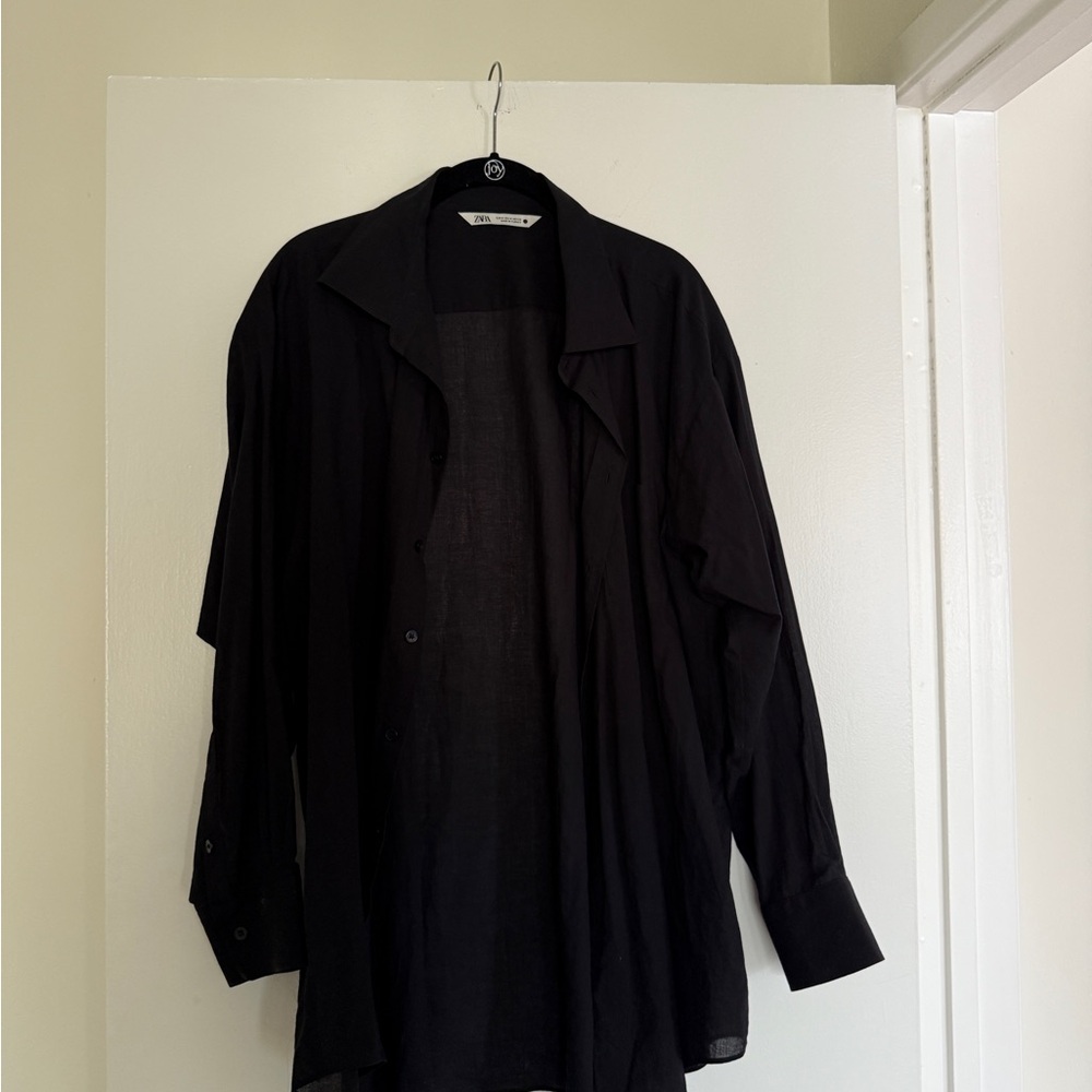 Zara Oversized Black Button-Up Shirt